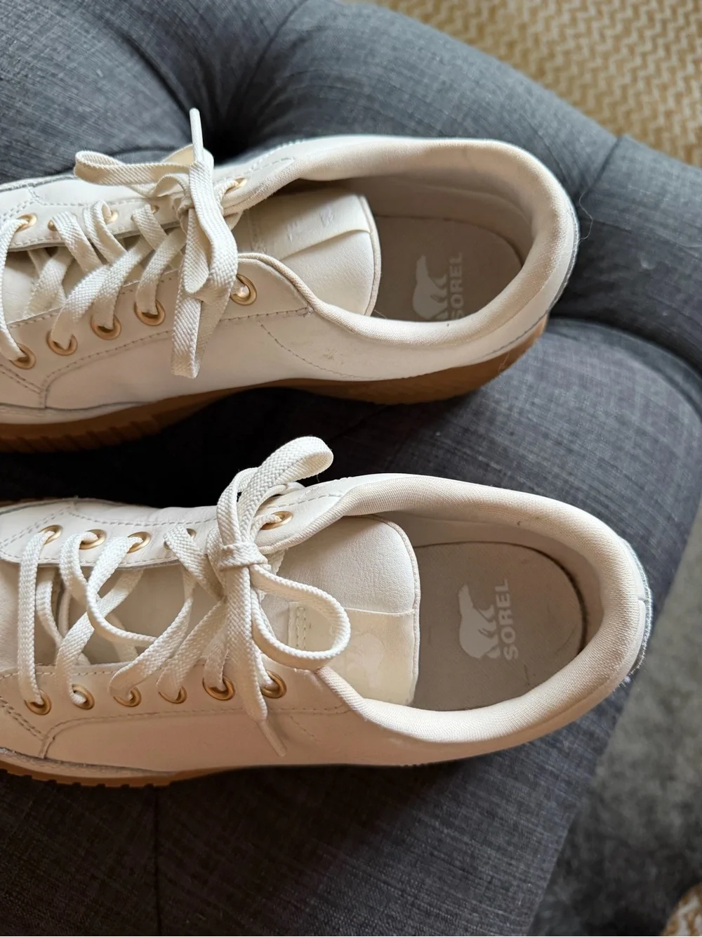 Sorel Women's Cream Leather Sneakers with Gum Brown Platform Sole